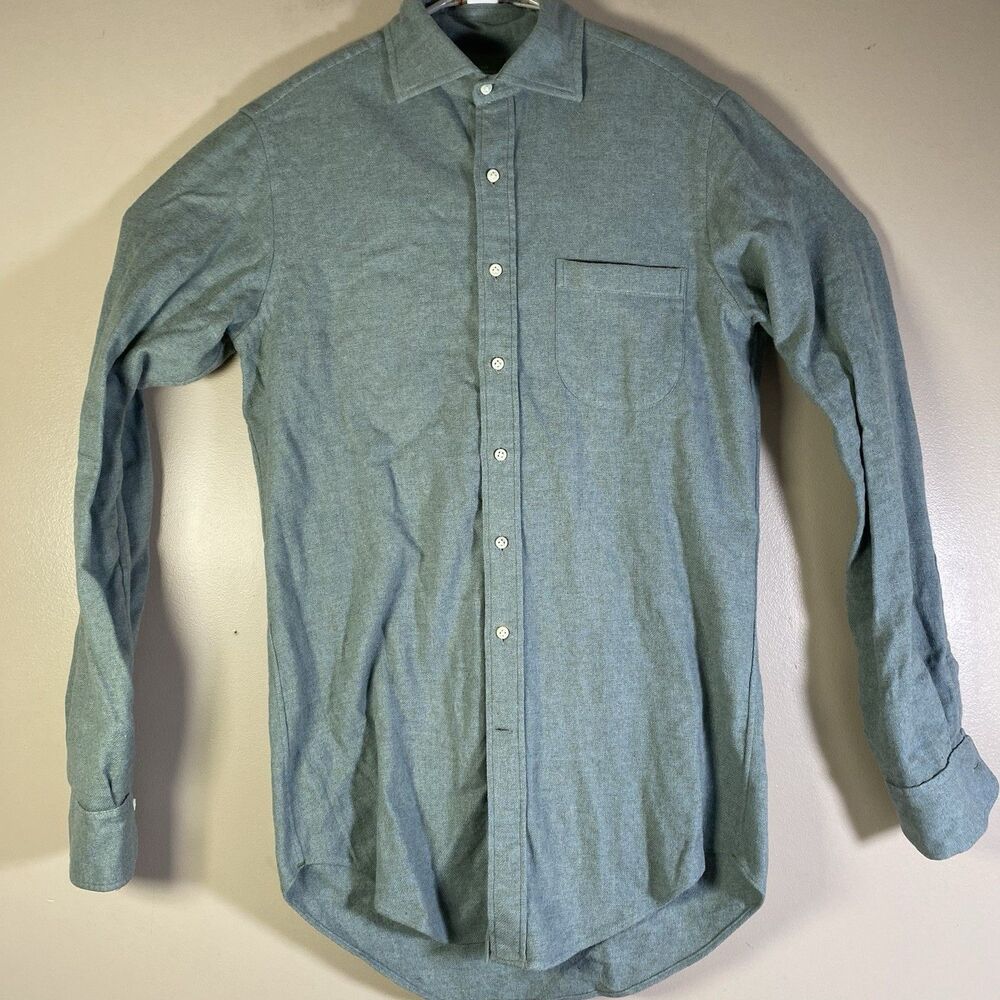 Sid Mashburn Shirt Men Small Green Brushed Flannel Italy Cotton Otto Handmade